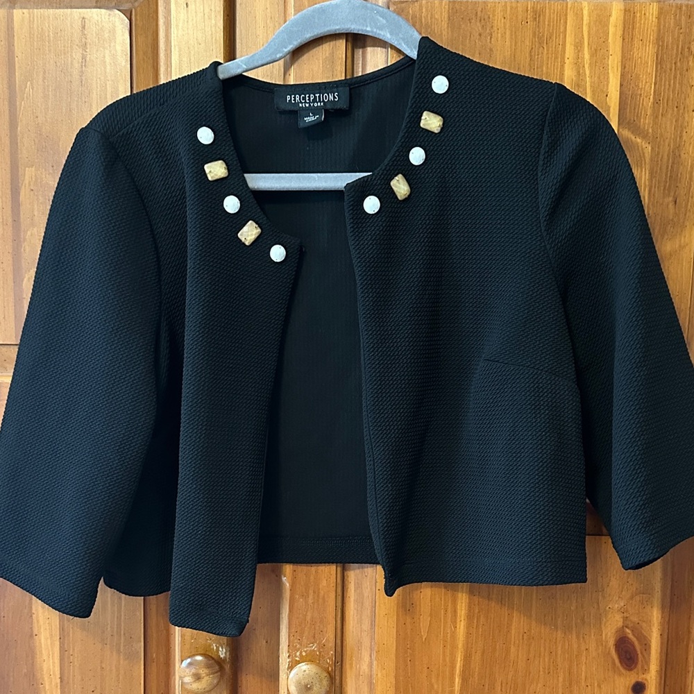 Perceptions Elegant Black Jacket with Gold and White Details L